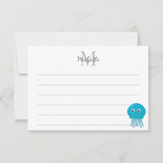 Carte De Correspondance Cute Cartoon Jellyfish Custom Lined Monogram (Devant)