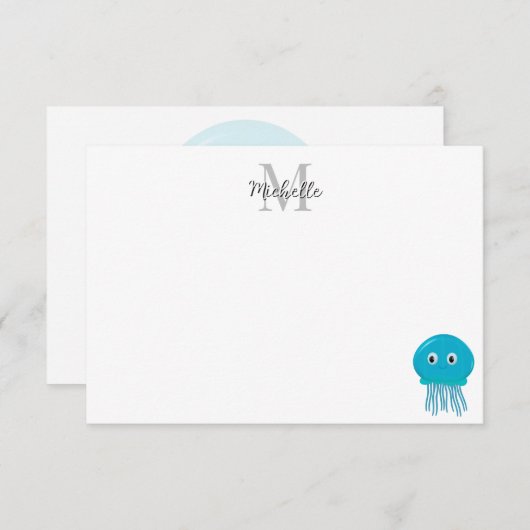 Carte De Correspondance Cute Cartoon Jellyfish Custom Monogram (Devant / Derrière)