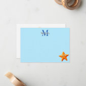 Carte De Correspondance Cute Cartoon Starfish Blue Ocean Custom Monogram (Devant/Arrière en situation)
