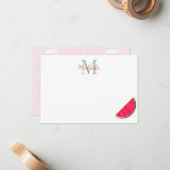 Carte De Correspondance Cute Cartoon Watermelon Custom Monogram (Devant/Arrière en situation)