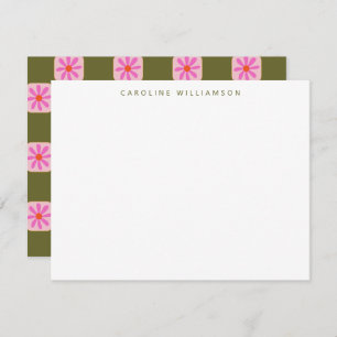 Carte De Correspondance Cute Checkerboard Fleur Vert rose Personnalisé