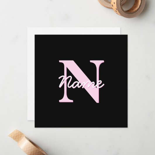 Carte De Correspondance Cute Customizable Monogram | Light Pink & Black (Devant/Arrière en situation)
