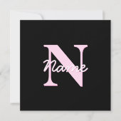 Carte De Correspondance Cute Customizable Monogram | Light Pink & Black (Devant)