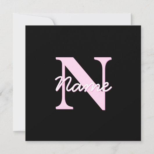 Carte De Correspondance Cute Customizable Monogram | Light Pink & Black (Devant)