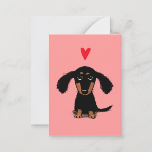 Carte De Correspondance Cute Dachshund Chiot Valentine avec Coeur (Devant)