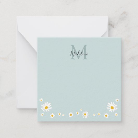Carte De Correspondance Cute Daisy Flower Modern Teal Monogram Square (Devant)