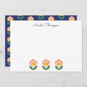 Carte De Correspondance Cute danoise Fleur folk bleu Nom personnalisé