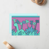Carte De Correspondance Cute Dinosaur Thème Plat Merci Note Turquoise (Devant/Arrière en situation)