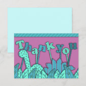 Carte De Correspondance Cute Dinosaur Thème Plat Merci Note Turquoise (Devant / Derrière)