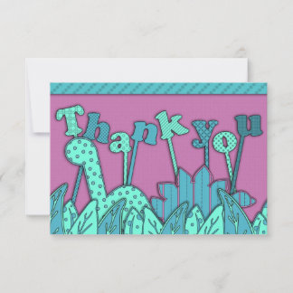 Carte De Correspondance Cute Dinosaur Thème Plat Merci Note Turquoise