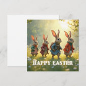 Carte De Correspondance Cute Easter Bunnies Walking in Spring Meadow (Devant / Derrière)