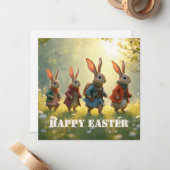 Carte De Correspondance Cute Easter Bunnies Walking in Spring Meadow (Devant/Arrière en situation)