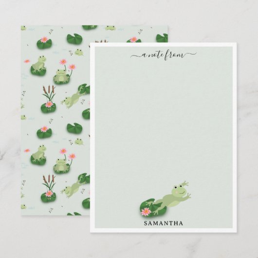 Carte De Correspondance Cute Frogs in Lily Pond Custom Name (Devant / Derrière)