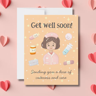 Carte De Correspondance Cute Get Well Bientôt Kawaii Carton Médicale