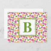 Carte De Correspondance Cute Girly Floral Custom Monogramme initial vert (Devant / Derrière)
