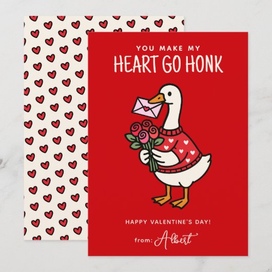 Carte De Correspondance Cute Goose Kids Classroom Valentines Day (Devant / Derrière)