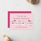 Carte De Correspondance Cute Kid's Classroom Saint-Valentin Chats Rose   (Devant/Arrière en situation)