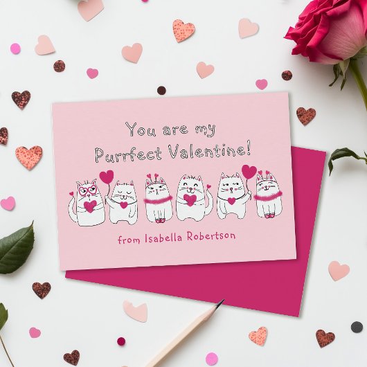 Carte De Correspondance Cute Kid's Classroom Saint-Valentin Chats Rose  