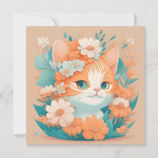 Carte De Correspondance Cute Kitten avec Fleurs (Devant)