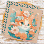 Carte De Correspondance Cute Kitten avec Fleurs