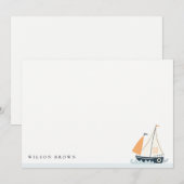 Carte De Correspondance Cute Nautical Blue Sailboat Pastel Anniversaire de (Devant / Derrière)