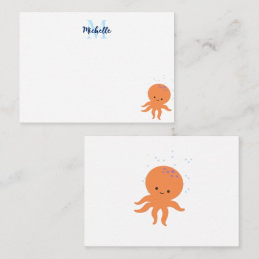 Carte De Correspondance Cute Octopus Cartoon Custom Monogram (Devant / Derrière)