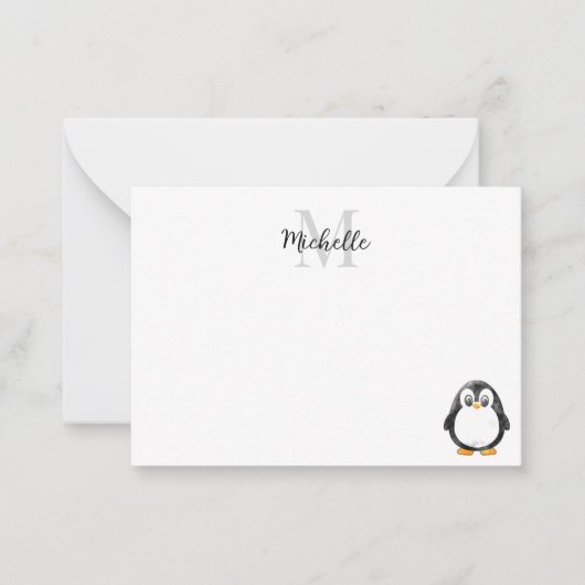 Carte De Correspondance Cute Penguin Cartoon Blank Custom Monogram (Devant)