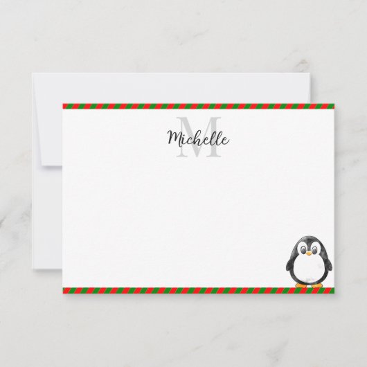 Carte De Correspondance Cute Penguin Cartoon Custom Monogram (Devant)
