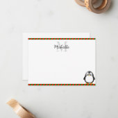 Carte De Correspondance Cute Penguin Cartoon Custom Monogram (Devant/Arrière en situation)