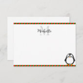 Carte De Correspondance Cute Penguin Cartoon Custom Monogram (Devant / Derrière)