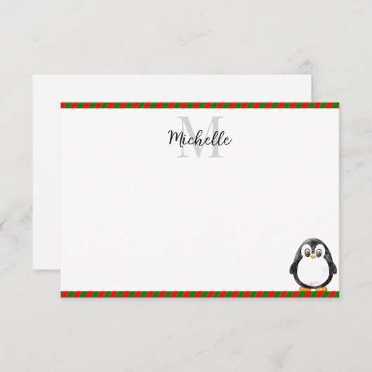 Carte De Correspondance Cute Penguin Cartoon Custom Monogram (Devant / Derrière)