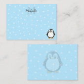 Carte De Correspondance Cute Penguin Cartoon Snow Custom Monogram (Devant / Derrière)
