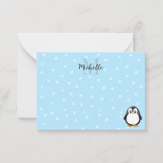 Carte De Correspondance Cute Penguin Cartoon Snow Custom Monogram (Devant)