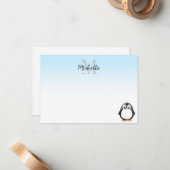 Carte De Correspondance Cute Penguin Drawing Custom Monogram (Devant/Arrière en situation)