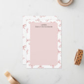 Carte De Correspondance Cute Pink Bow Girly Coquette Frame  (Devant/Arrière en situation)