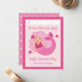 Carte De Correspondance Cute Pink Kids Mermaid Valentine (Devant/Arrière en situation)