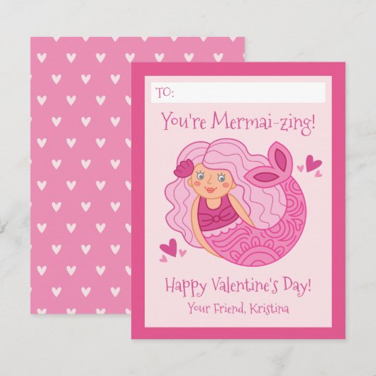 Carte De Correspondance Cute Pink Kids Mermaid Valentine (Devant / Derrière)