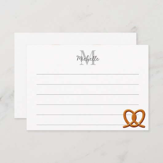 Carte De Correspondance Cute Pretzel Drawing Lined Monogram Personalized (Devant / Derrière)