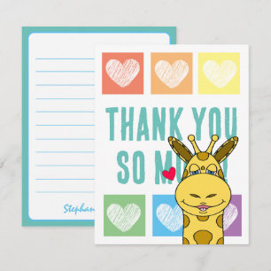 Carte De Correspondance Cute Rainbow Heart Giraffe Merci