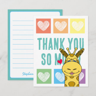 Carte De Correspondance Cute Rainbow Heart Giraffe Merci