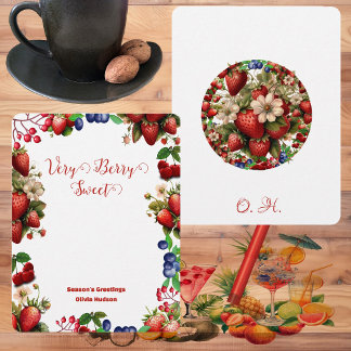 Carte De Correspondance Cute Red Strawberry Blue Berry Sweet Modern Script