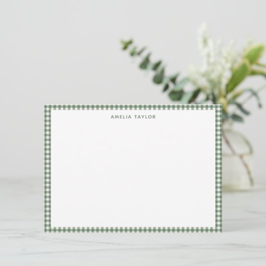 Carte De Correspondance Cute Retro Sage Green Gingham Plaid Personalized (Debout devant)
