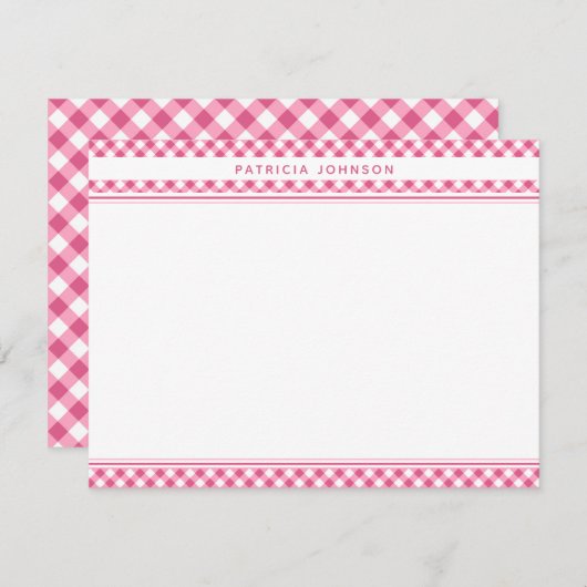 Carte De Correspondance Cute Rose En vichy Plaid Personnalisé (Devant / Derrière)