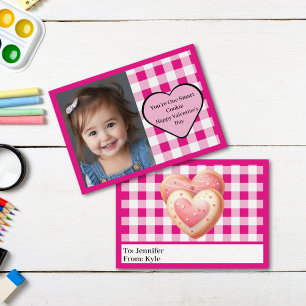 Carte De Correspondance Cute Rose Plaid Cookie Photo Salle de classe Valen