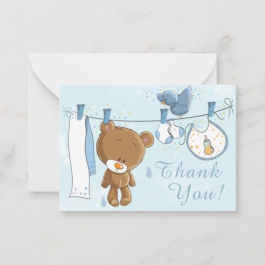 Carte De Correspondance Cute Teddy Ours Bleu Merci (Devant)