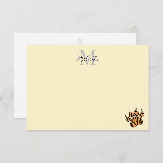 Carte De Correspondance Cute Tiger Paw Print Personalized Monogram (Devant / Derrière)