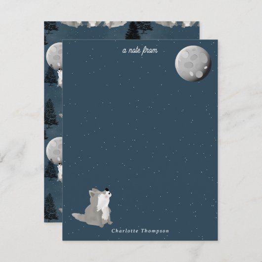 Carte De Correspondance Cute Wolf Pack Woodland Night Sky Moon Kids (Devant / Derrière)