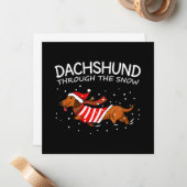 Carte De Correspondance Dachshund à travers la neige drôle chien Noël (Devant/Arrière en situation)