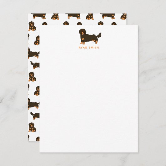 Carte De Correspondance Dachshund aux cheveux longs (Devant / Derrière)