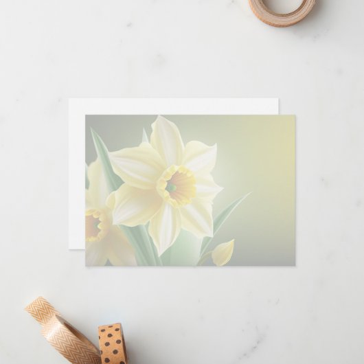 Carte De Correspondance Daffodil Flat Note Card (Devant/Arrière en situation)